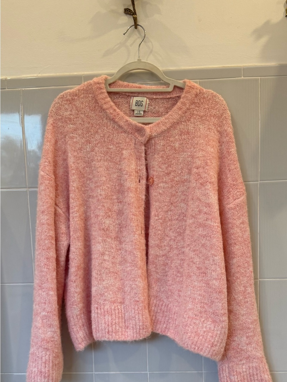 BDG Blush Pink Fuzzy Button-Up Cardigan